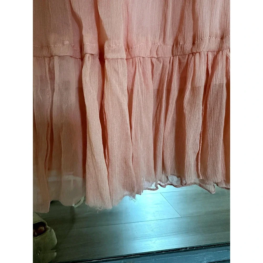 J.Crew Pink One Shoulder Crinkle Silk Chiffon Ruffle Hem Bridesmaid Midi Dress 4